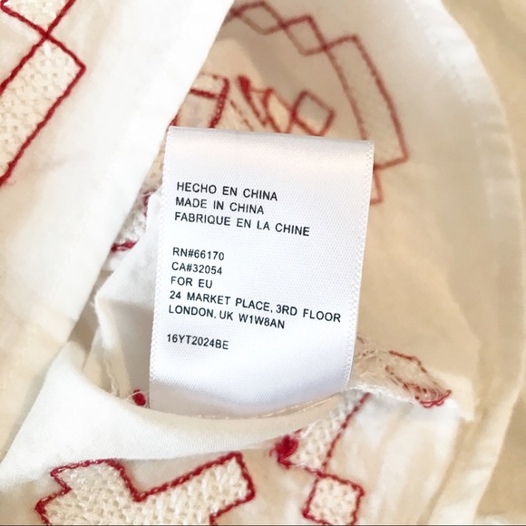 Harlyn Anthro Farina Embroidered Flowy Cotton Boho peasant tassel blouse topS - Picture 13 of 13